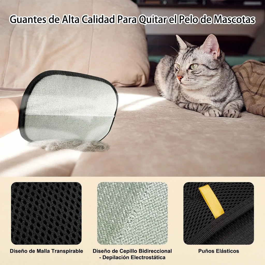 GUANTE QUITA PELOS Y PELUSAS PARA MASCOTAS CON TECNOLOGÍA ELECTROSTÁTICA BIDIRECCIONAL