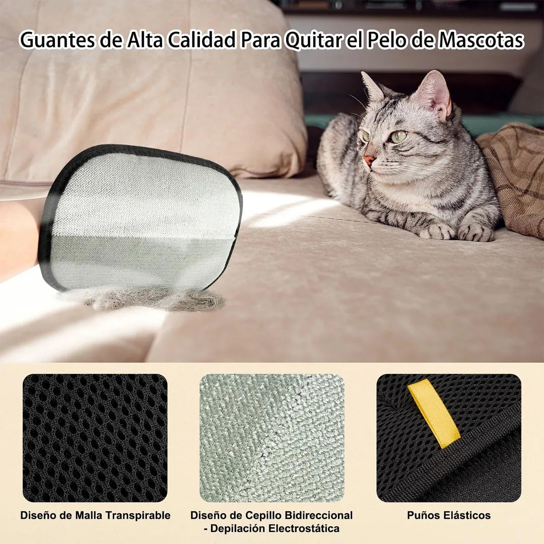 GUANTE QUITA PELOS Y PELUSAS PARA MASCOTAS CON TECNOLOGÍA ELECTROSTÁTICA BIDIRECCIONAL