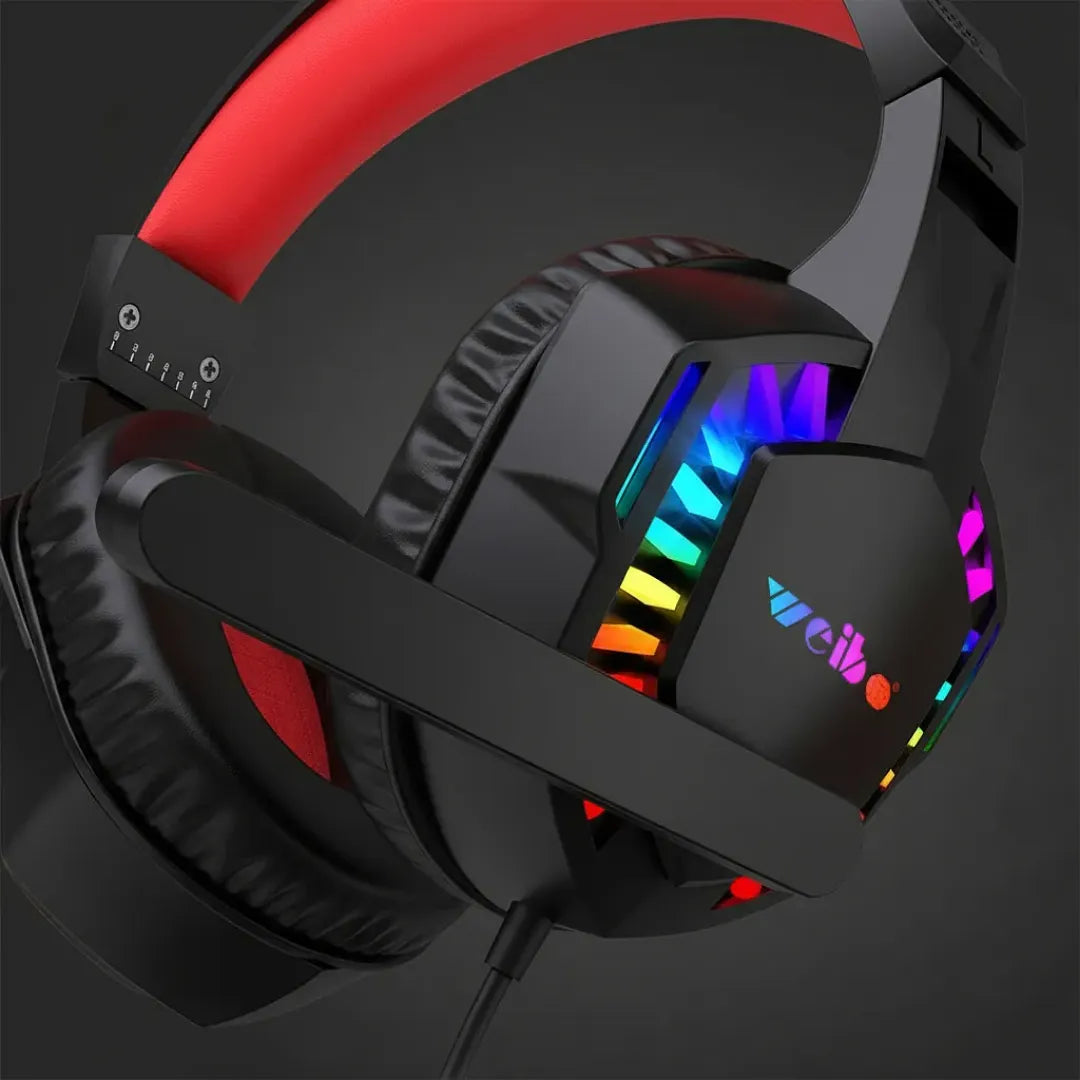 AURICULARES GAMER WEIBO G62 LED RGB DE ALTA FIDELIDAD CON MICRÓFONO INTEGRADO Y DIADEMA AJUSTABLE PARA PC, PS4, XBOX Y LAPTOP