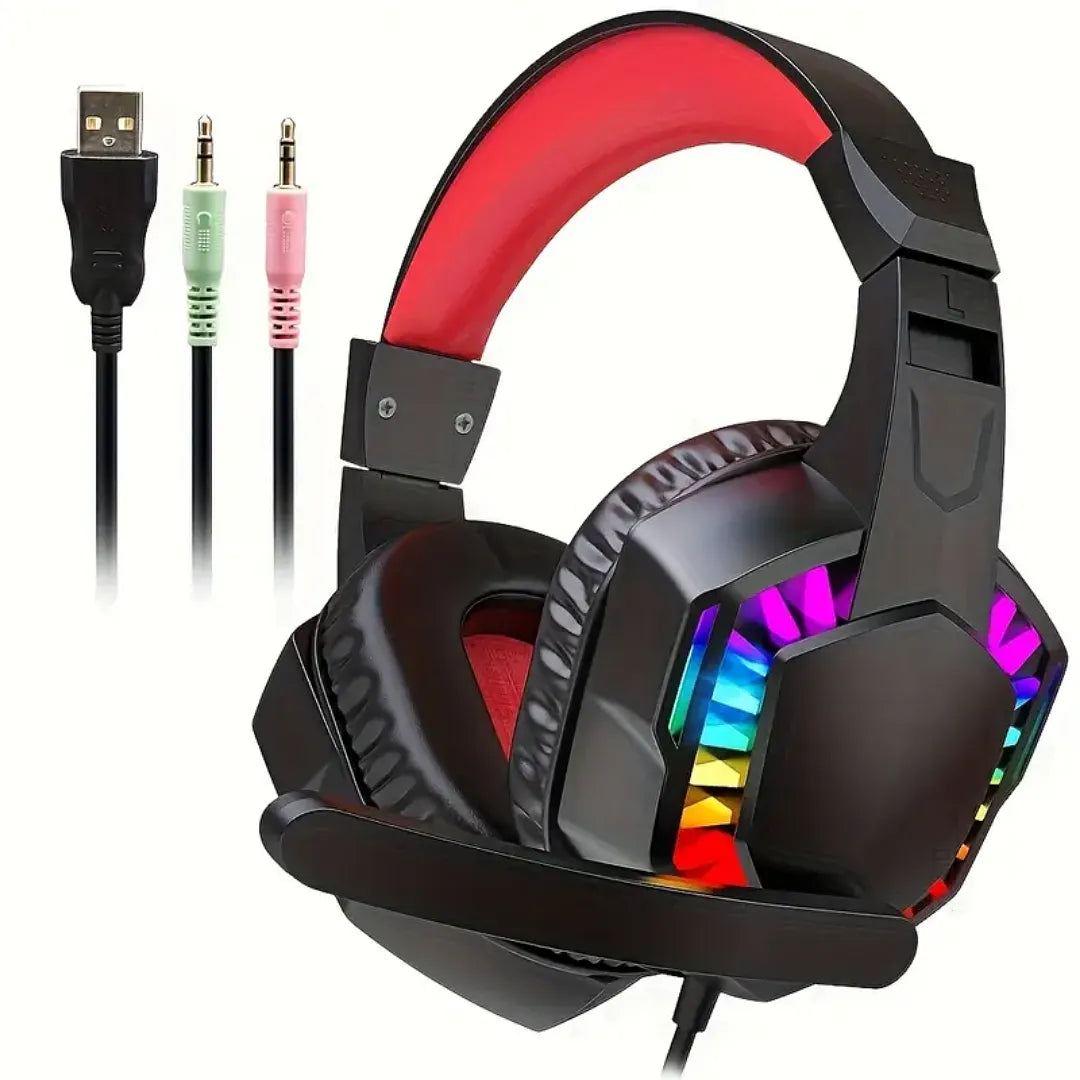 AURICULARES GAMER WEIBO G62 LED RGB DE ALTA FIDELIDAD CON MICRÓFONO INTEGRADO Y DIADEMA AJUSTABLE PARA PC, PS4, XBOX Y LAPTOP
