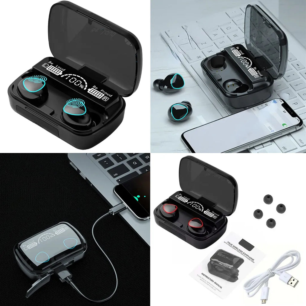 AUDÍFONOS INALÁMBRICOS M10 BLUETOOTH 5.3 TWS CON POWER BANK INTEGRADO, PANTALLA LED DIGITAL
