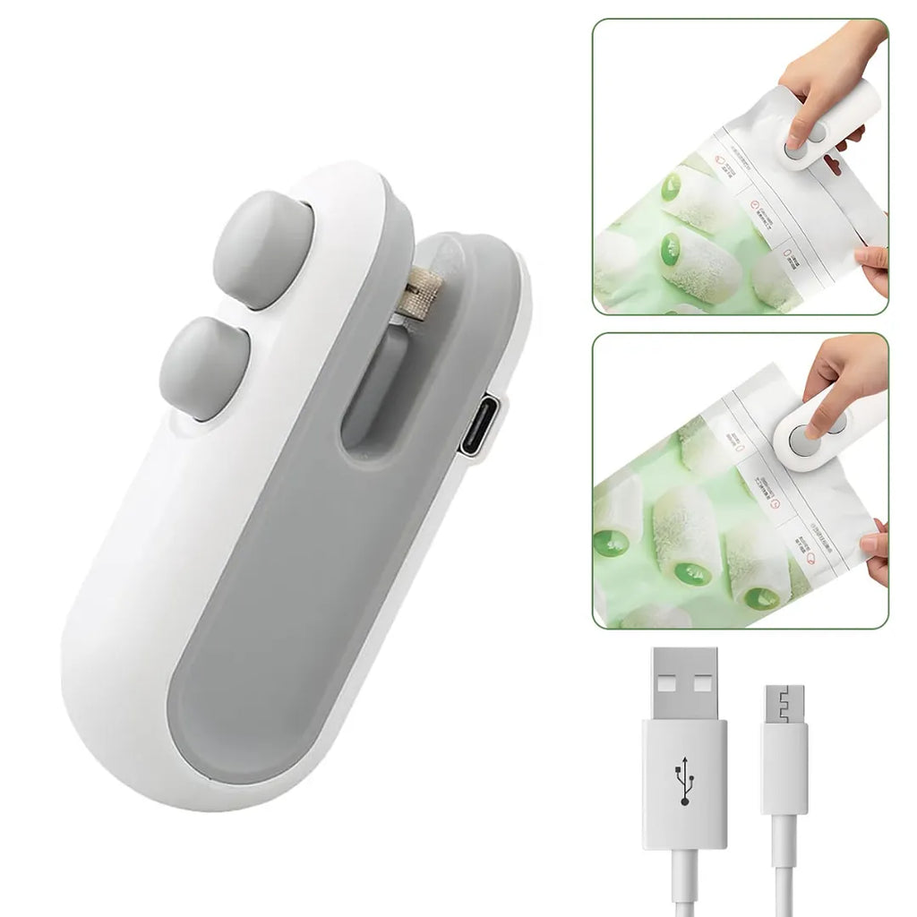 MÁQUINA SELLADORA PORTÁTIL DE BOLSAS RECARGABLE - MINI SELLADOR TÉRMICO DE MANO 2 EN 1 PARA CONSERVACIÓN DE ALIMENTOS Y SNACKS