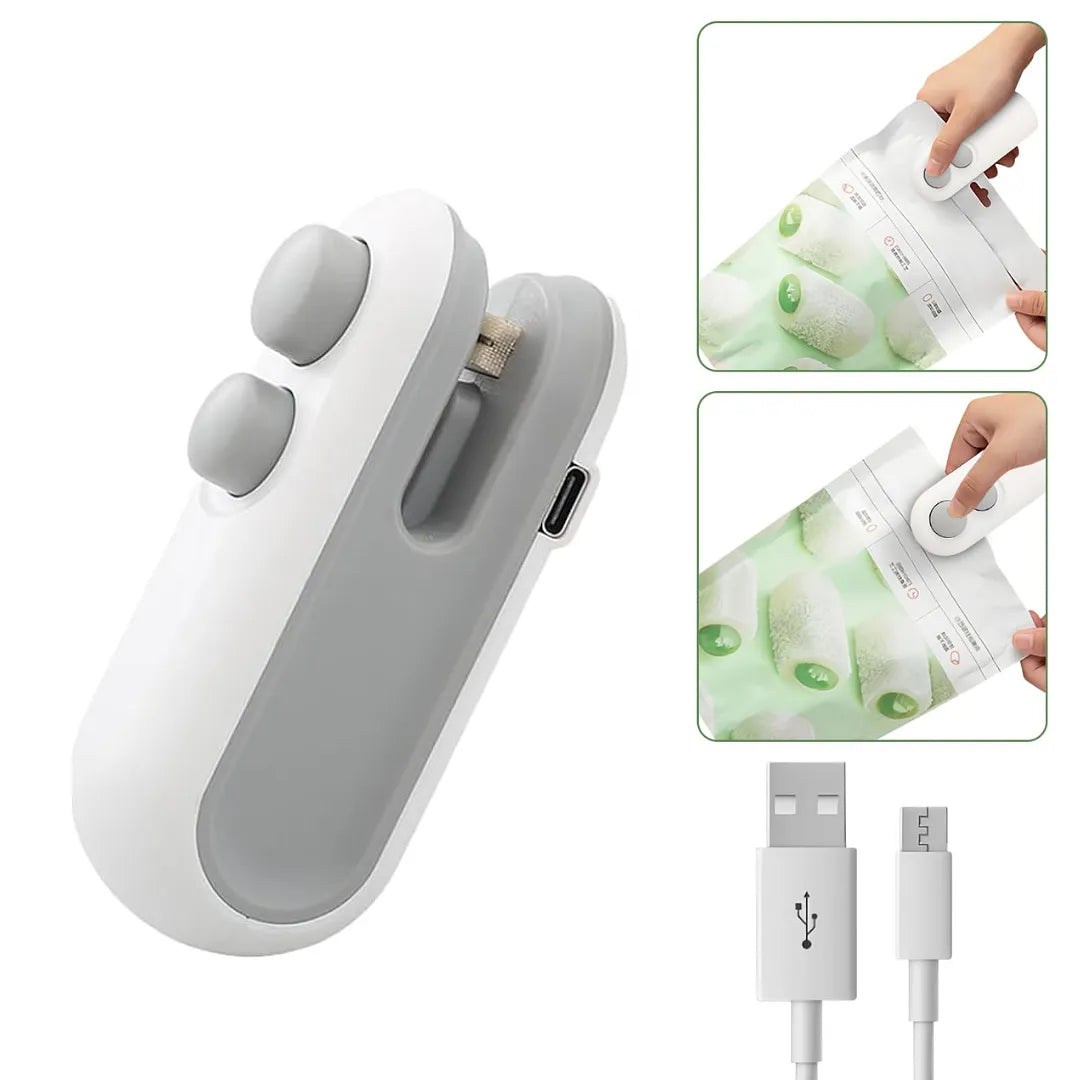 MÁQUINA SELLADORA PORTÁTIL DE BOLSAS RECARGABLE - MINI SELLADOR TÉRMICO DE MANO 2 EN 1 PARA CONSERVACIÓN DE ALIMENTOS Y SNACKS