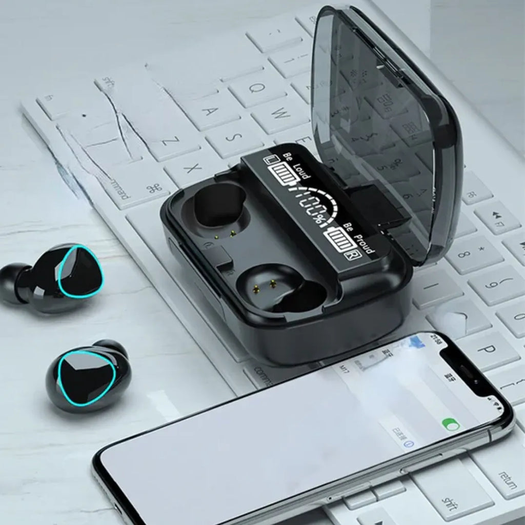 AUDÍFONOS INALÁMBRICOS M10 BLUETOOTH 5.3 TWS CON POWER BANK INTEGRADO, PANTALLA LED DIGITAL