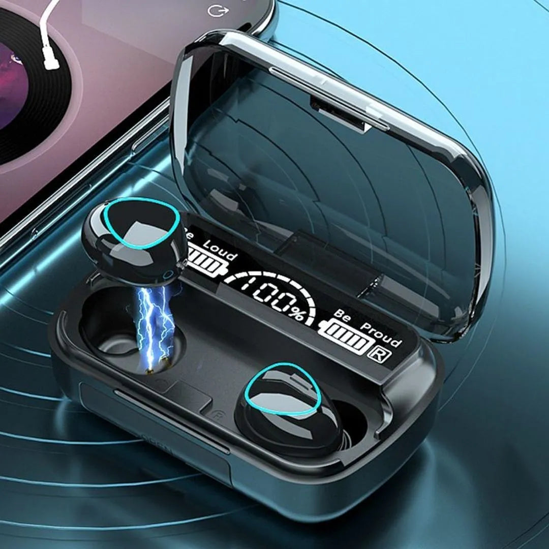 AUDÍFONOS INALÁMBRICOS M10 BLUETOOTH 5.3 TWS CON POWER BANK INTEGRADO, PANTALLA LED DIGITAL